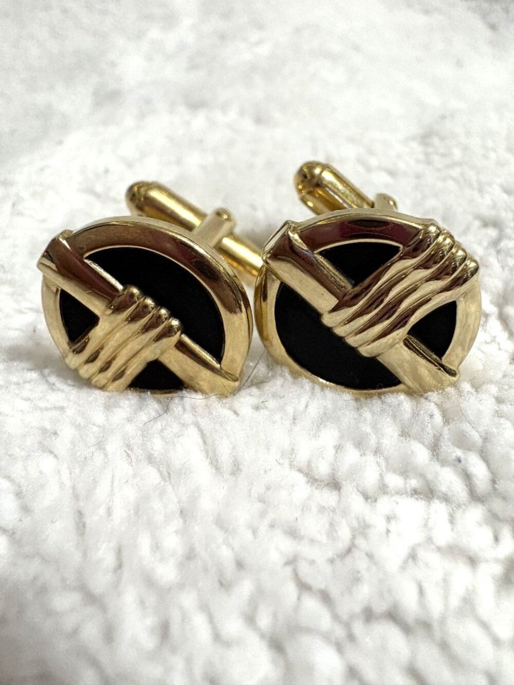 Vintage Anson Cufflinks 1950s 60s Gold Tone Black Geometric Mid Century Mens